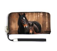 Wild Animal Mare and Foal Horse Womens Wristlet Wallet Leather Long Purse Card Holder Clutch Handbag