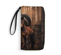 Wild Animal Mare and Foal Horse Wristlet Wallets for Men Women Leather Long Wallet Credit Card Clutch with Cord