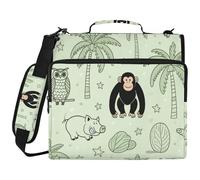 Wild Animal Monkey Pig Coconut Tree Ark Green 3 Ringing 1.5 inch Zippered Binder Bag with Shoulder Strap & Handle Waterproof Portfolio Binder for Middle Student Cremallera de carpeta