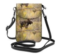 Wild Animal Moose Stan In Forest, Cell Phone Purses For Women, Small Crossbody Bags - PU Leather Cellphone Wallet With Credit Card Slots