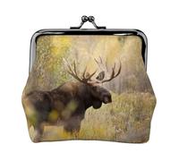 Wild Animal Moose Stan in Forest, PU Leather Coin Purse, Small Wallets, Change Pouch with Kiss Lock Clasp Buckle, Change Purse