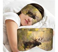 Wild Animal Moose Stan in Forest, Sleep Mask for Home Travel, Full Eye Covers Light Blocking Eye Mask Sleep Eye and Ear Muffs