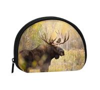 Wild Animal Moose Stan in Forest, Women's Storage Bag Shell Makeup Bag Small Coin Purse Shell Change Pouch