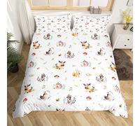 Wild Animal Print Duvet Cover Set Botanical Comforter Cover Cute Deer Hedgehog Bedspread Cover Animal Decor White Bedding Set for Kids Boys Girls Adults
