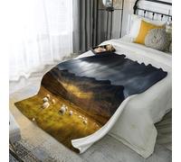 Wild animal sheep Flannel Blanket,Soft Fleece Throw with Nordic Bohemian style mountains Print,Reversible Design with Solid Colour Back,Cozy Warm Blanket for All Seasons,Ideal for Sofa,200*200cm
