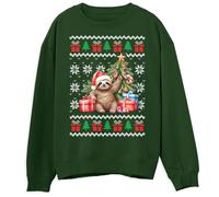 Wild Animal Sloth Christmas Sweater for Kids Festive Christmas Sweatshirt Ugly Xmas Jumper for Boys and Girls, 9-11 Years, Bottle