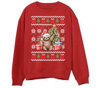 Wild Animal Sloth Christmas Sweater for Kids Festive Christmas Sweatshirt Ugly Xmas Jumper for Boys and Girls, 12-13 Years, Red