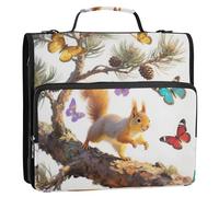 Wild Animal Squirrel American Anime Style Colorful 3 Rings 1.5 inch School Zipper Binder with Handle and Removable Shoulder Strap Waterproof Document Organizer for School/Office