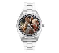 Wild Animal Squirrel Watch Stainless Steel Band Watch Dress Watch Digital Wrist Watch Analog Quartz Watch for Unisex