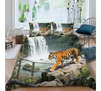 Wild Animal Tiger 3D Modern Pattern Bedding Set Duvet Cover Set Waterfall Forest Printed Comforter Cover 2 Pieces Bed Sets with 1 Pillow Cases, 135 x 200 cm (Dx7568)