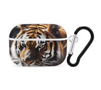 Wild Animal Tiger Earbuds Organizer Shockproof Protective Airpods Pro Cover with Carabiner Clip Anti Fall Carrying Earphone Case Cover for Airpods Pro 2nd Generation White