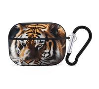 Wild Animal Tiger Earbuds Organizer Shockproof Protective Airpods Pro Cover with Carabiner Clip Anti Fall Carrying Earphone Case Cover for Airpods Pro 2nd Generation Black