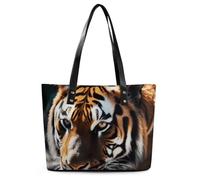 Wild Animal Tiger Leather Tote Bag for Women Work Shoulder Purses with Zipper Waterproof Large Computer Shoulder Bag Fashion Ladies Shoulder Handbag Reusable Shopping Bags