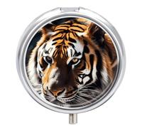 Wild Animal Tiger Pill Box 3 Compartment Small, Personalized Pill Organizer with Mirror, Portable Pill Case for Pocket Or Purse, Round Pill Containe Travel Gifts, Pill Holder