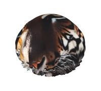 Wild Animal Tiger Shower Cap for Women Men Large Reusable Shower Bonnet Double-Layer Waterproof Bath Caps Elastic Band Hair Hat for All Hairstyles, Travel-Friendly