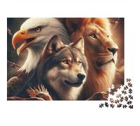Wild Animal Trio 1000pc Eagle Wolf Lion Thick Cardboard Jigsaw Puzzle for Stress Relief Seekers Christmas Gathering Home Decor Home Leisure Time Social Icebreaker 38x26cm/1000pcs