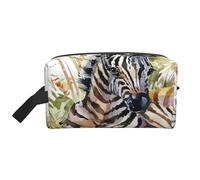 Wild Animal Watercolor Black White Striped Zebras Large Capacity Cosmetic Organizer，Travel Makeup Bag for Women