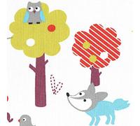 Wild Animal World children’s fabric (Christmas edition) - 100% Cotton Print fabric in sky blue, red, Bordeaux red, soft grey and vert anis on a snow white base cloth - 155 cm (61 inches) | Per half metre increment