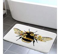 Wild Animals Bee with Daisy Flower Bathroom Rug Bath Mat, Farmhouse Modern Bird Bee Garden Vintage Queen Floral Kitchen Shower Mat, Bedroom Door Mat, (17X29)