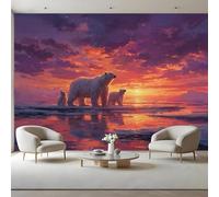 Wild Animals Canvas Peel and Stick Wallpaper Mural Polar Bear Large Removable Self-Adhesive Feature Accent Wall Coverings for Bedroom 140x102 inches / 350x256 cm