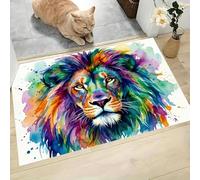 Wild Animals Door Mat 80 x 120 cm Entryway Rug Machine Washable Non Slip Watercolor Lion Doormat Soft Small Rug Low-Pile Thin Carpet for Kitchen Bedroom Bathroom, Blue-Green