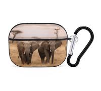 Wild Animals Elephants AirPods Pro 2 Case Cover, Shockproof Hard Shell Protective Case for Women Men, Compatible with Airpod Pro Case 2nd/1st Generation with Keychain-Black