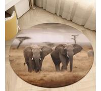 Wild Animals Elephants Area Rug Washable Round Rug Carpet Soft Non-Slip TPR Bottom Door Mat Low Pile Waterproof Floor Carpet Print Mat Decor for Bedroom Living Room Bathroom 60 * 60cm