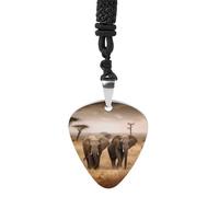 Wild Animals Elephants Guitar Pick Necklace Exquisite Titanium Steel Personalized Necklaces Cool Pendant Necklaces Fashion Guitar Pick Holder Necklace Unique Gifts for Adult