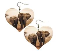 Wild Animals Elephants Leather Earrings for Women Heart Dangle Earrings Lightweight Drop Earring Jewelry Gift