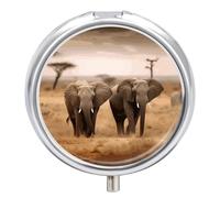 Wild Animals Elephants Pill Organizer 3 Compartment Travel Pillbox with Mirror Daily Medicine Pill Case Metal Pill Box for Purse & Pocket Portable Small Medicine Box Round Vitamin Case Container