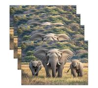 Wild Animals Elephants Placemats Heat Resistant Anti Slip Dining Table Place Mats Washable Linen Placemat Wipeable Placemat for Kitchen Art Placemats Easy to Clean