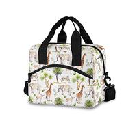 Wild Animals Giraffe Elephant Cheetah Antelope Lunch Bag Insulated Reusable Lunch Box with Adjustable Shoulder Strap Cooler Bag Work School Outdoor for Women Men Girls Boys Kids