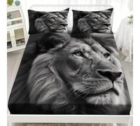 Wild Animals Lion Portrait 4Ft Small Double Fitted Bed Sheet - Hotel Luxury Breathable Fitted Sheet Deep Pocket 12 inch Grey Soft & Comfy Brushed Bed Sheet with 2 Pillowcases for Kids