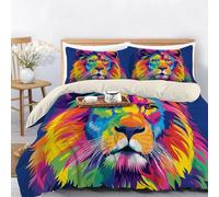 Wild Animals Lions Print Duvet Cover Set King, Ultra Soft Comf Microfiber Pop Art Style Bedding Sets 230x220 cm with 2 Pillowcases, Reversible Colorful Quilt Cover With Zipper Closure