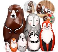 Wild Animals Russian Nesting Dolls Set of 7 pcs - Matryoshka Dolls as Forest Animals Figures - Wild Animals Figurines