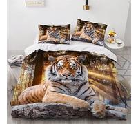 Wild Animals Single Kids Single 135x200 cm Tiger Bedding Set Yellow Microfiber Hypoallergenic Quilt Cover with Zipper Closure and 2 Pillowcases for Teens and Adults G.531