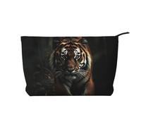 Wild Animals Tiger Corduroy Makeup Bag Travel Organizer Bag Cosmetic Bag Large Wide-Open Pouch