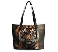 Wild Animals Tiger Leather Tote Bag for Women Work Shoulder Purses with Zipper Waterproof Large Computer Shoulder Bag Fashion Ladies Shoulder Handbag Reusable Shopping Bags