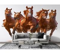 Wild Animals Wallpaper Horse Racing Photo Wallpaper Non-Woven Wall Mural Covering for Bedroom Living Room Hallway TV Background Wall Decor 350cm x 256cm (WxH) Brown -Ac18