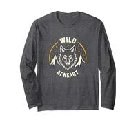Wild at Heart: Wolf Spirit Mountain Adventure Long Sleeve T-Shirt, Adult Unisex, Dark Heather Grey, S
