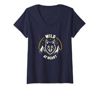 Wild at Heart: Wolf Spirit Mountain Adventure V-Neck T-Shirt, Women, Navy, XXL