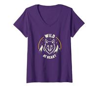 Wild at Heart: Wolf Spirit Mountain Adventure V-Neck T-Shirt, Women, Purple, XXL