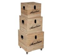 Wild Atmosphera Square Wooden Trunks Set of 3 Brown