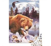 Wild Bear Fishing 1000 Pieces Sustainable Board Nature Landscape Painting Mindfulness Puzzle for Adults Lettered Back Pieces Relaxation Activity Museum-quality Print 52x38cm/1000pcs
