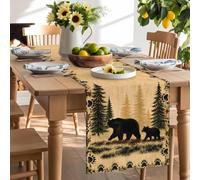 Wild Bear Pine Tree Table Runner 120 Inches Long, Rustic Bear Paw Vintage Washable Table Runners Heat-Insulation Kitchen Dining Table Decorations for Home Party Decor 13x120in