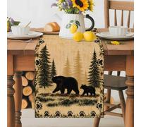 Wild Bear Pine Tree Table Runner 36 Inches Long, Rustic Bear Paw Vintage Washable Table Runners Heat-Insulation Kitchen Dining Table Decorations for Home Party Decor 13x36in