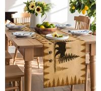 Wild Bear Pine Tree Vintage Table Runner 120 Inches Long, Abstract Bear Paw Washable Table Runners Heat-Insulation Kitchen Dining Table Decorations for Home Party Decor 13x120in