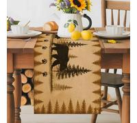 Wild Bear Pine Tree Vintage Table Runner 36 Inches Long, Abstract Bear Paw Washable Table Runners Heat-Insulation Kitchen Dining Table Decorations for Home Party Decor 13x36in