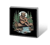 Wild Bear Playing Guitar Custom Lapel Pins Square Brooch Tie Suit Dress Accessories for Men Women Wedding Birthday