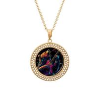 Wild Bear Playing Guitar Multicolored Diamond Necklace Dainty Round Pendants Jewelry for Women Golden-style